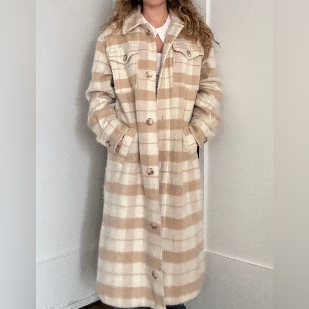 Long Tan Pea Button Coat